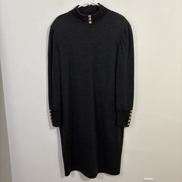 St. John Dresses & Skirts - St John Dress Size 14 Gray Long Sleeve Gold Embellishments Old Money Classic